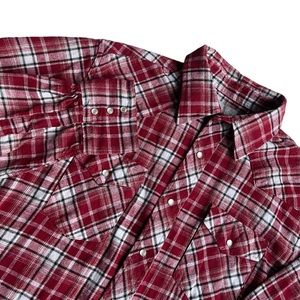Wrangler Wrancher Shirt Mens Long Sleeve Flannel Plaid Pearl Snaps L